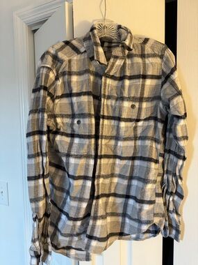 Men's J. Crew Plaid Flannel Shirt - Gray & Black Check